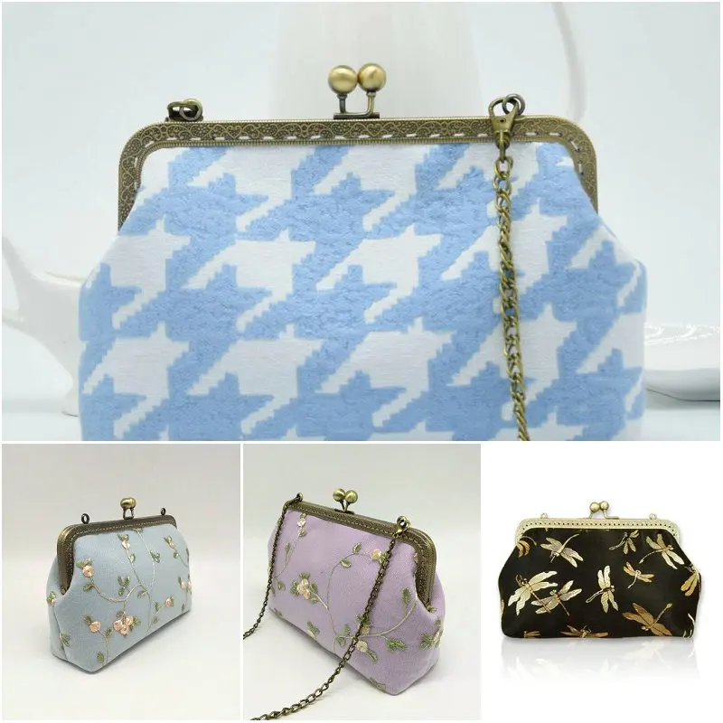 wholesale 20cm Square Metal Purse Frame Handle for Clutch Bag Accessories Making Kiss Clasp Lock Bronze Tone Bags Hardware