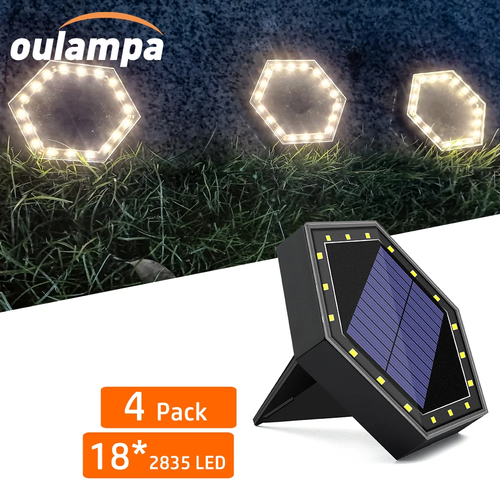 

4PCS 18LED Solar Ground Light IP65 Waterproof hexagon for Garden Lawn Courtyard Patio DIY Stitching Pathway Lamp