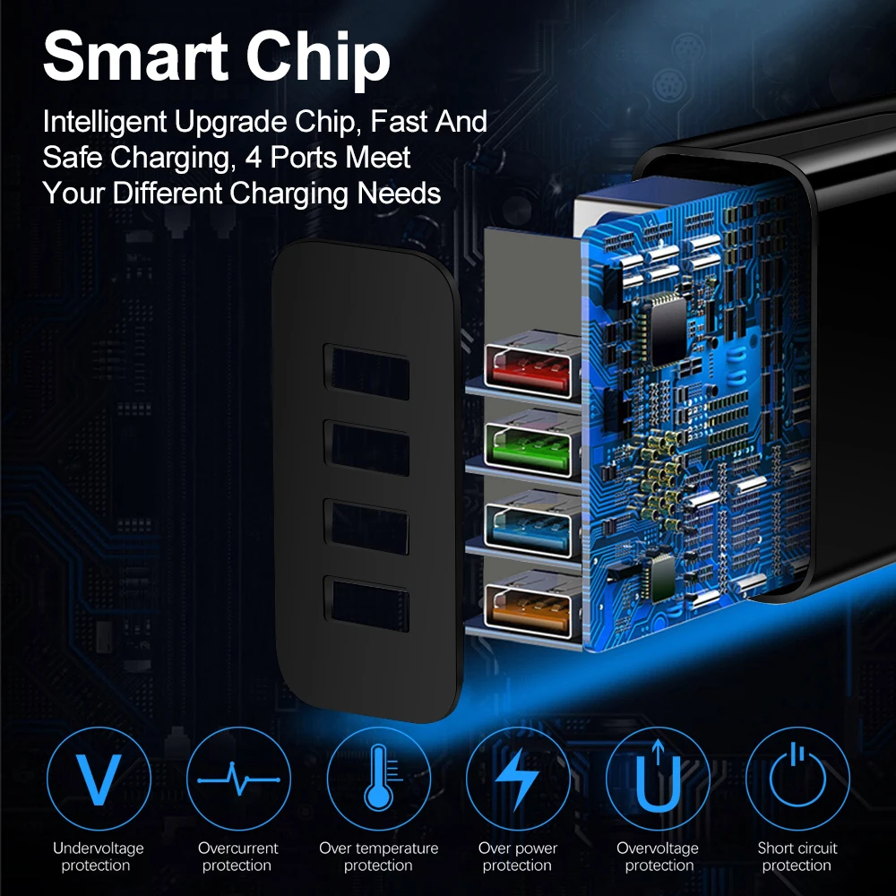Зарядное устройство с 4 usb-портами и цифровым дисплеем
