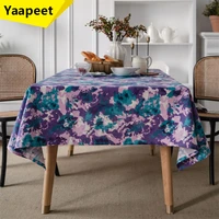 home tablecloth tie dye purple cotton linen rectangular square for party wedding banquet outdoor home decor dustproof tablecloth