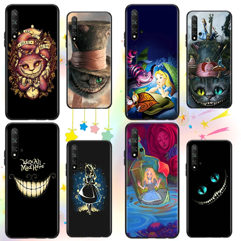 

Disney Alice in Wonderland For Huawei Honor 60 50 X30 30i 20 10 10i 10X 9X 9S 9C 9 8X 8A lite Pro SE Black Silicone Phone Case