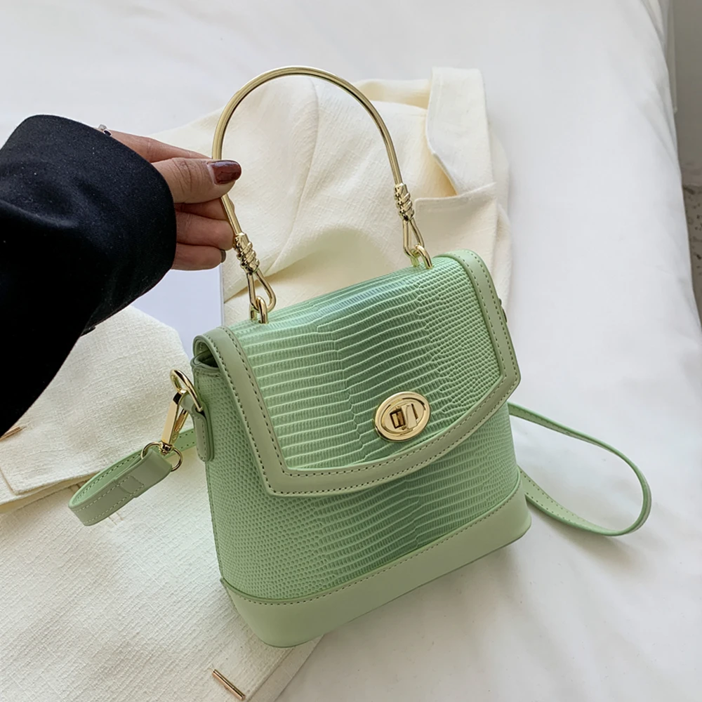 

Summer Hot Sale Mental Handle Bucket Small Tote Bags For Women Luxury Brand Lizard Pattern Turn Lock Shoulder Crossbody Bag 2022