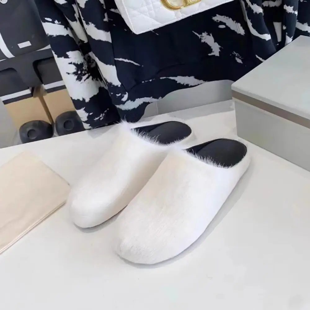 Women's Horsehair Fur Slippers Luxury Flat Shoes  Women's Mules Slippers Thick Sole Casual Comfortable Vacation Loafers Shoes