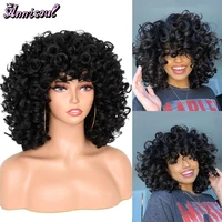 annisoul short hair afro kinky curly wigs with bangs for black women fluffy synthetic african brown blonde cosplay natural wigs