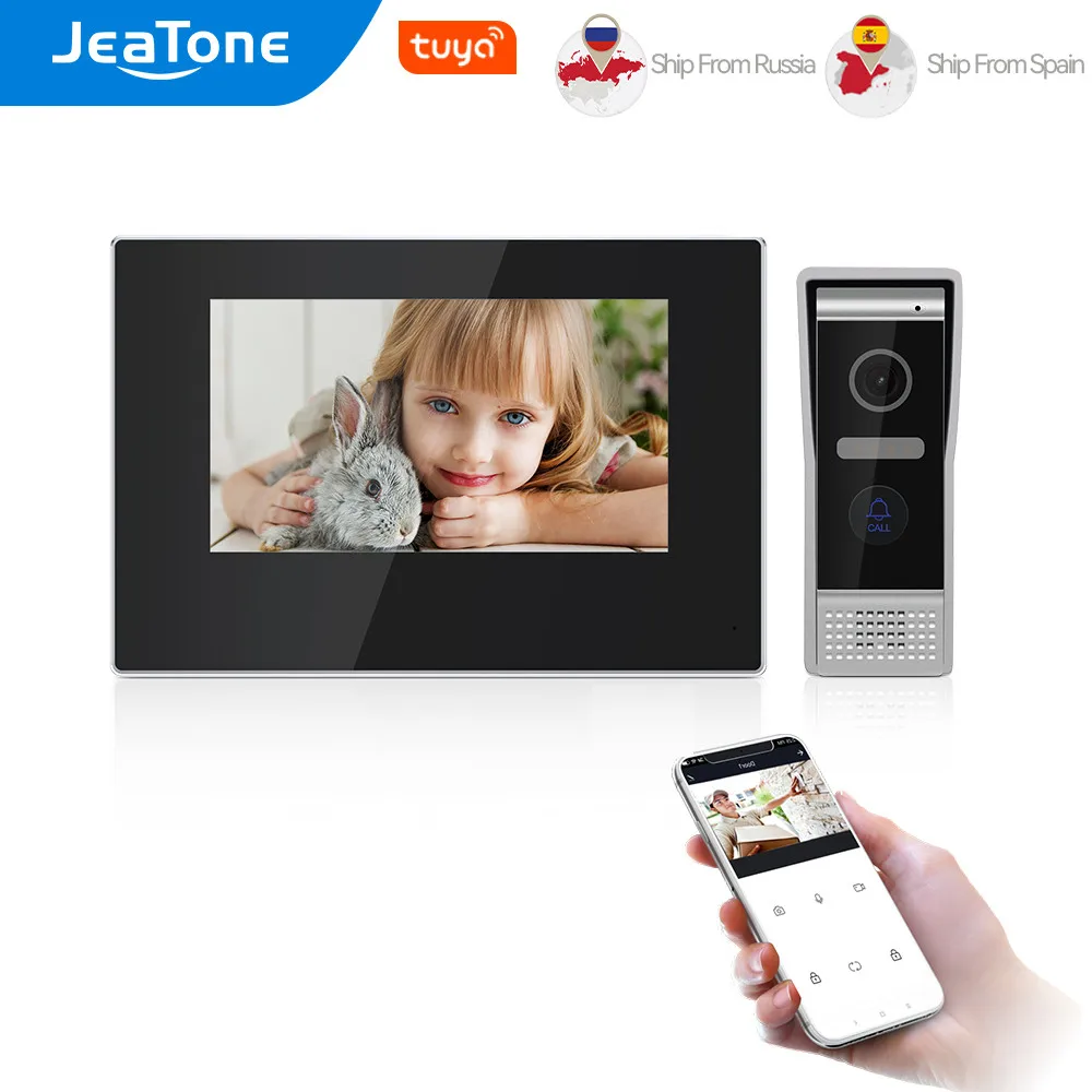 JeaTone Tuya WiFi Video Doorbell Intercom 7 Inch Touch Screen Monitor 1.0MP Doorphone Cam with Record Mode Access Control System