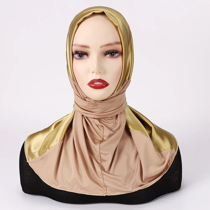 

Muslim Women Ready to Wear Hijabs Satin Instant Hijab Scarf Jersey Hijab Scarves With Tie Cap Head Scarves