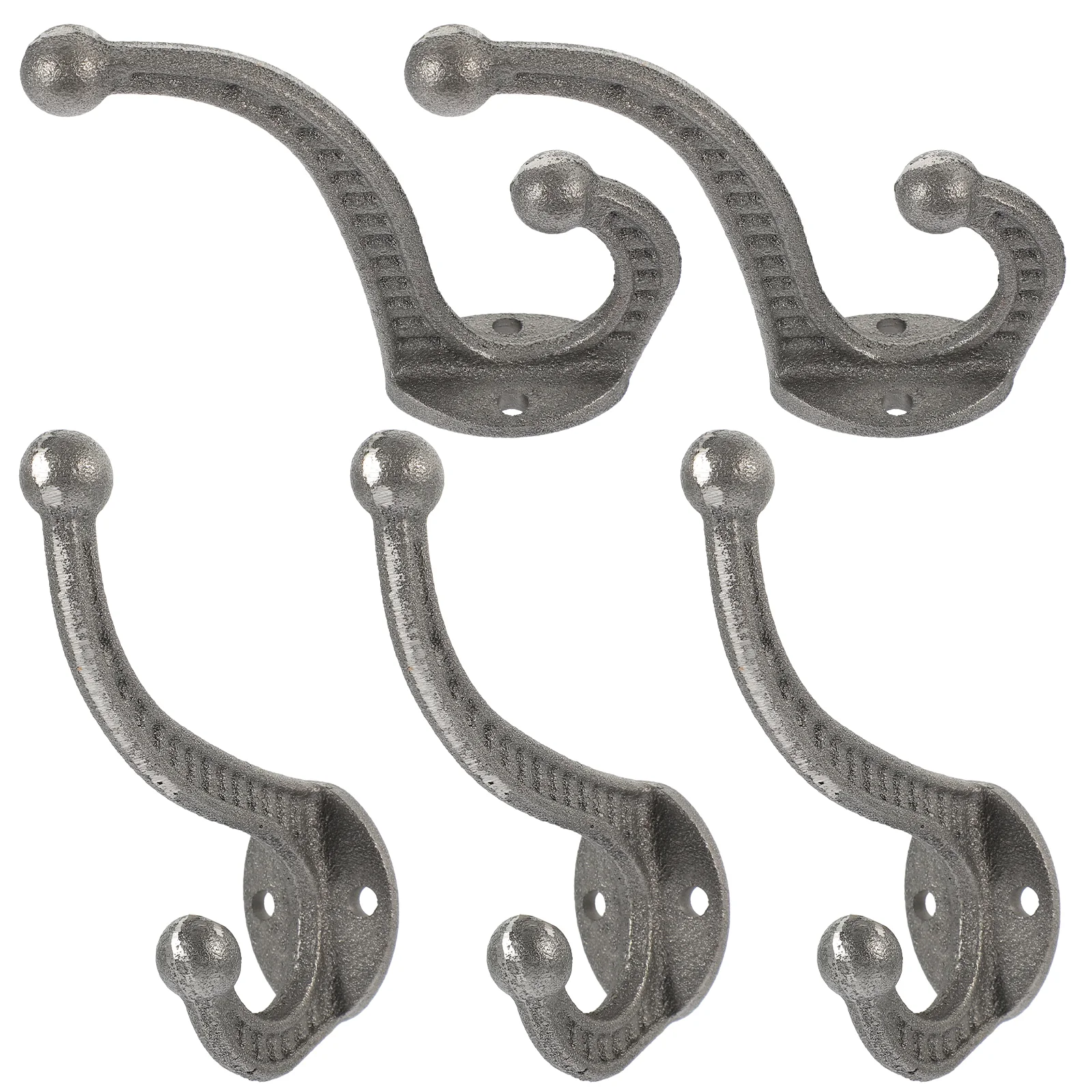 

5 Pcs Double Cast Iron Hook Metal Hooks Heavy Duty Coat Wall Hanger Vintage Large Rustic Hat Cloth Hangers