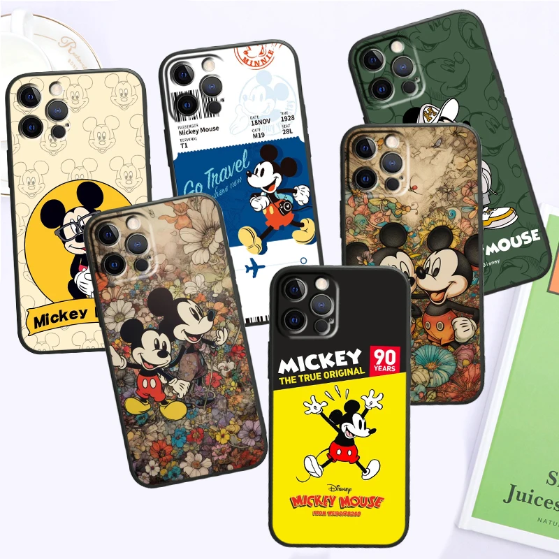 

Fashion Mickey Minnie Disney For iPhone 15 14 13 12 11 XS XR X 8 7 SE Pro Max Plus Mini Black Funda Phone Case