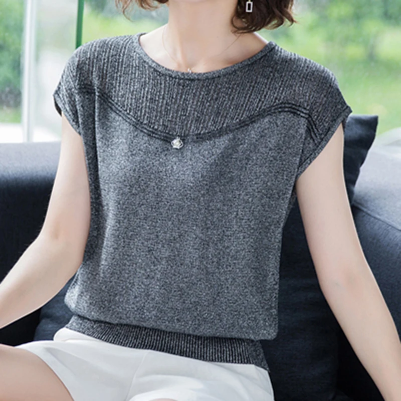 

Poleras Mujer Solid Crop Top Femme T Shirt Women 2022 New Batwing Sleeve Tshirt Summer Knitted Short Sleeve Tees Female Clothes