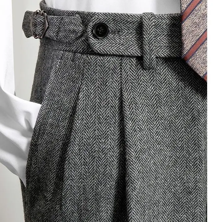 2023 Men's Autumn Winter New High Waist Woolen Trousers Male
