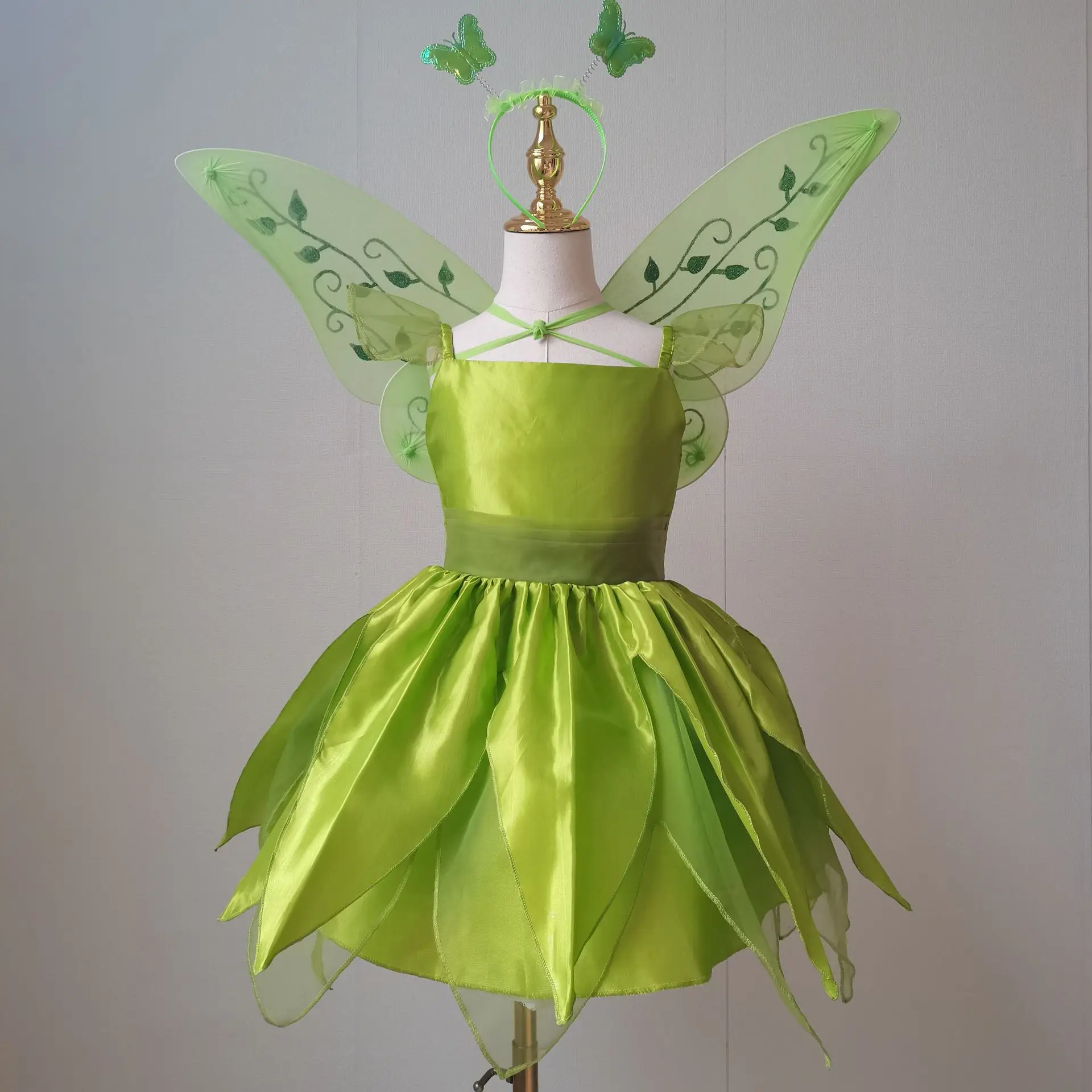 

Flower Fairy Princess Dress Green Leaf Fairy The Frog Tinkerbell Cosplay Halloween Costume Elves Party Shoulderless Clothes