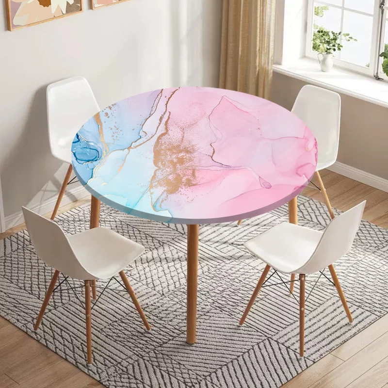 Marble Round Tablecloth Elastic Table Cover Waterproof Abstract Dining Table Decoration Accessorie Anti Sewage for Indoor Outdoo images - 6