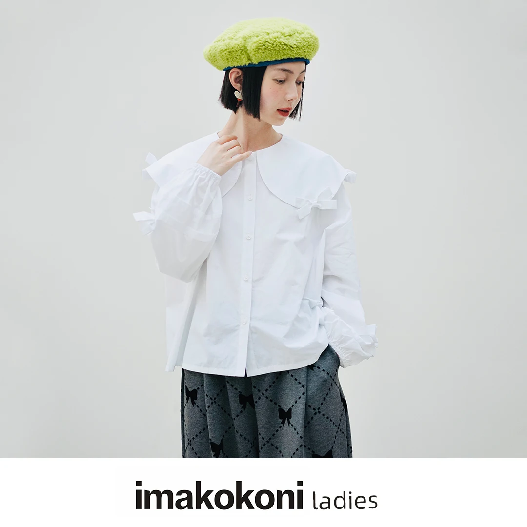 imakokoni 2022 original cotton bow doll collar white shirt spring long sleeve women's clothing 213560