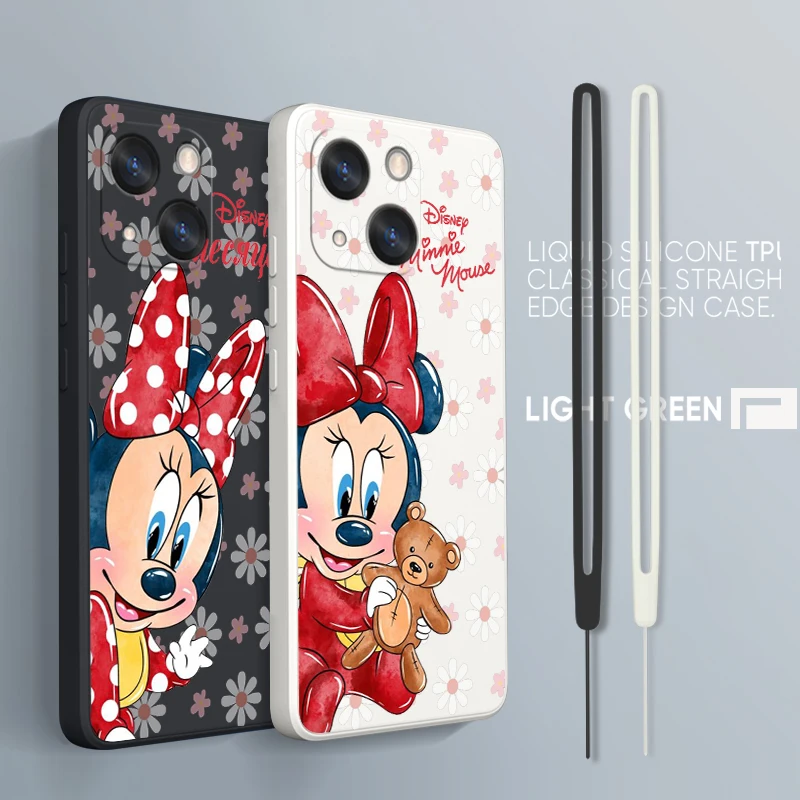 

Disney Minnie Phone Case For iPhone 14 13 12 mini 11 Pro Max 8 7 Plus XR XS X Liquid Rope Funda Cover