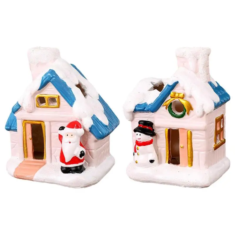 

Рождественский светящийся Снежный дом, освещенный Снежный деревня, украшение из смолы, Дед Мороз, снеговика для рождества, домашний декор д...