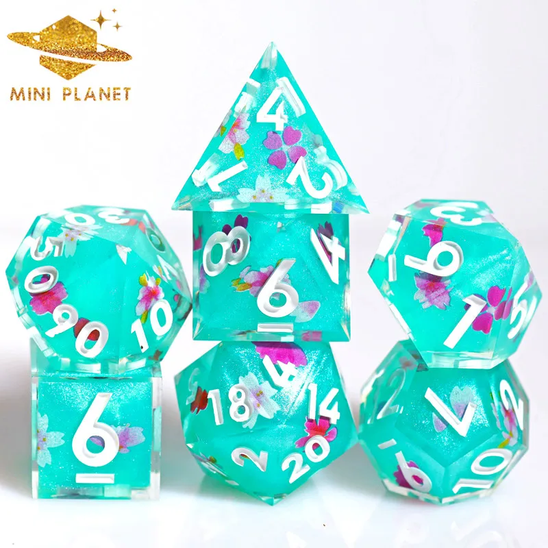 

MINI PLANET New Design Layered Stickers Dice D&D Polyhedral Resin Dice Arizona Tea Blue DND D20 Dice Set For RPG Board Games