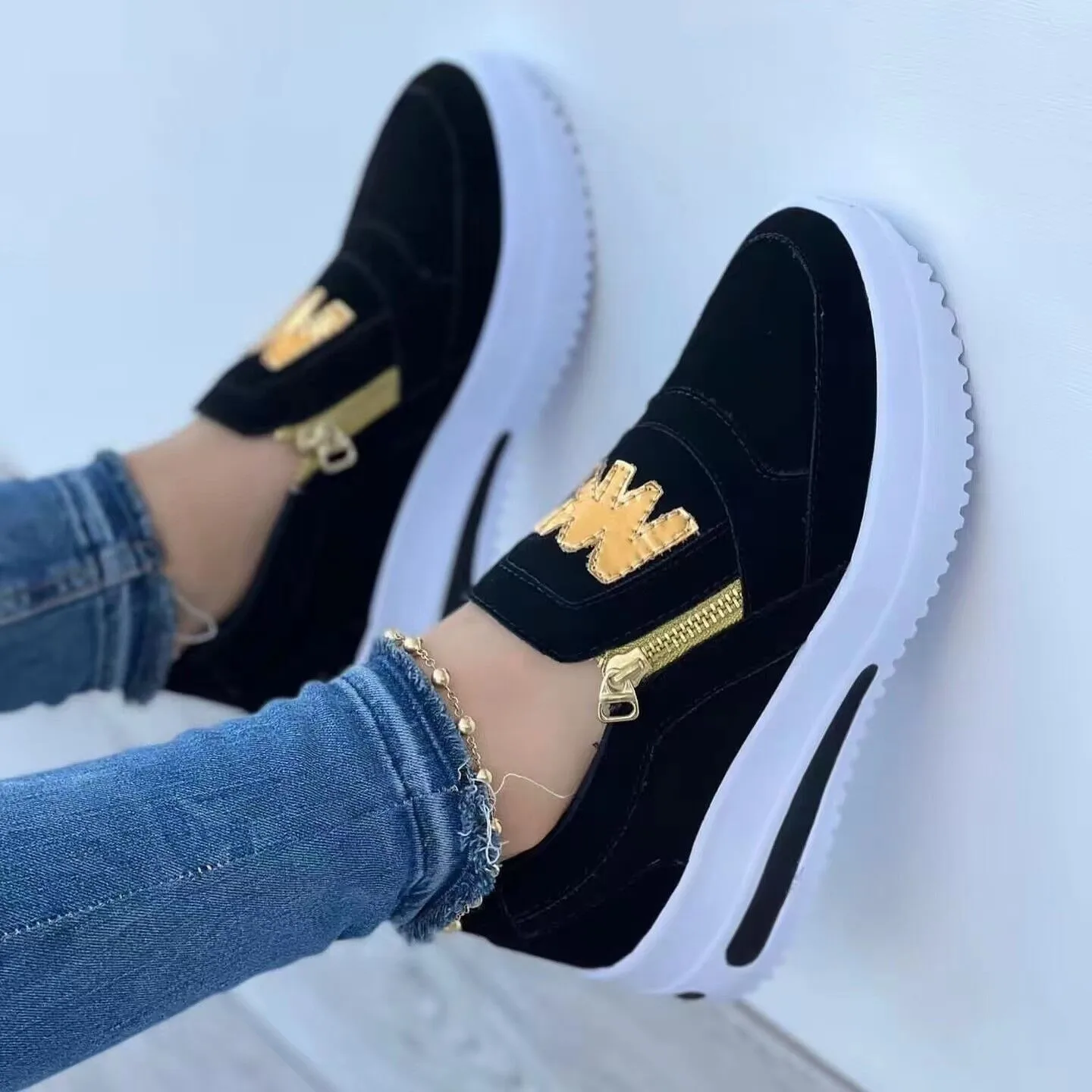 Women Casual Shoes Spring/Autumn Size 35-43 Women Sneakers Soft Fashion Zipper Round Toe Multi-Colors Ladies Shoes Outdoor