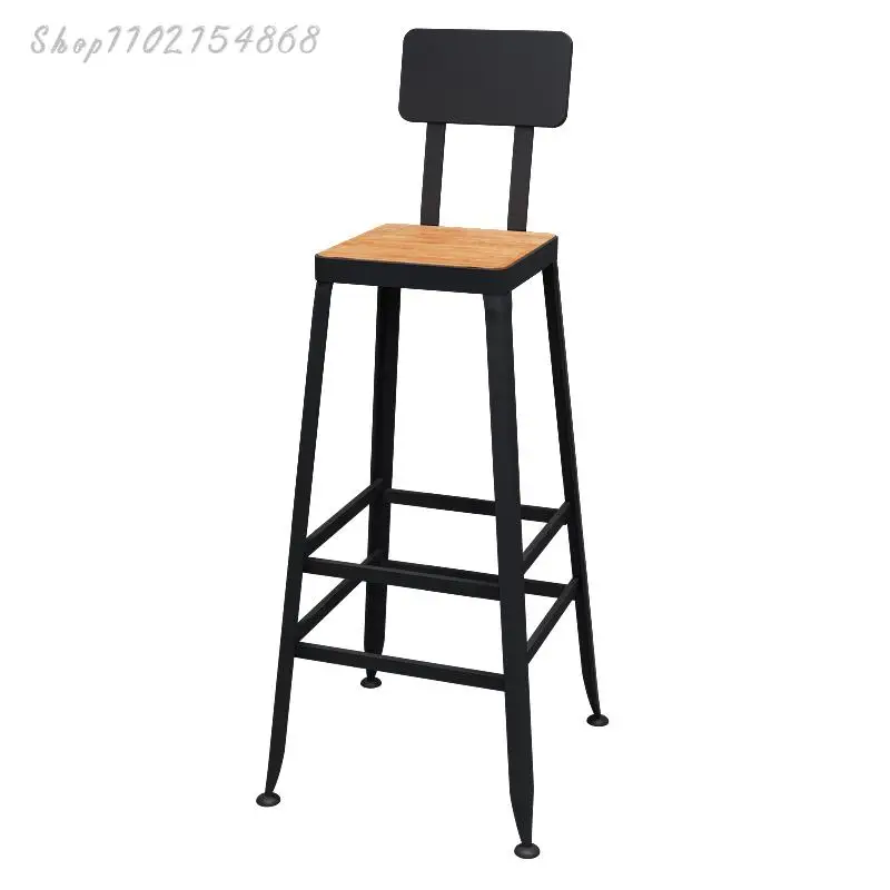 Барный стул барный высокий в скандинавском стиле из железа и массива дерева
