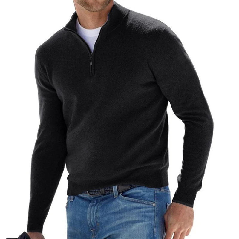 Casual V-neck Male Blouse Winter Long Sleeve Sweatshirts Men's Hoodies Solid Color Zipper Pullover Slim Blouse For Men Warm Tops images - 6