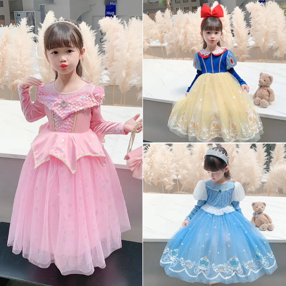 Girls' Autumn and Winter Dress 2022 New Princess Dress Middle and Little Kids' White Snow Casual Dress