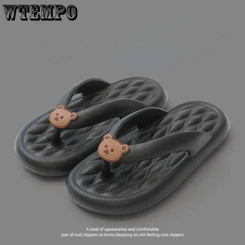 

WTEMPO Fashion Bear Flip Flops for Women Men Summer Clip Toe Soft Sole Beach Slippers Woman Indoor Bathroom Anti-Slip Slides