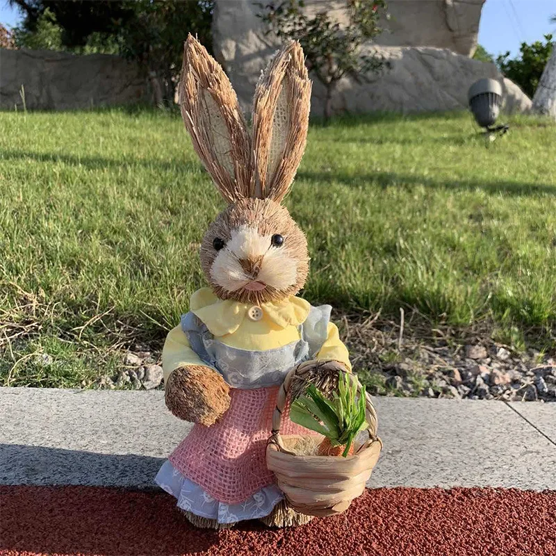 

Handmade Straw Rabbit Christmas Halloween Large Dress Wedding Straw Animals Home Shop Decoration Holiday Gifts Home Decor