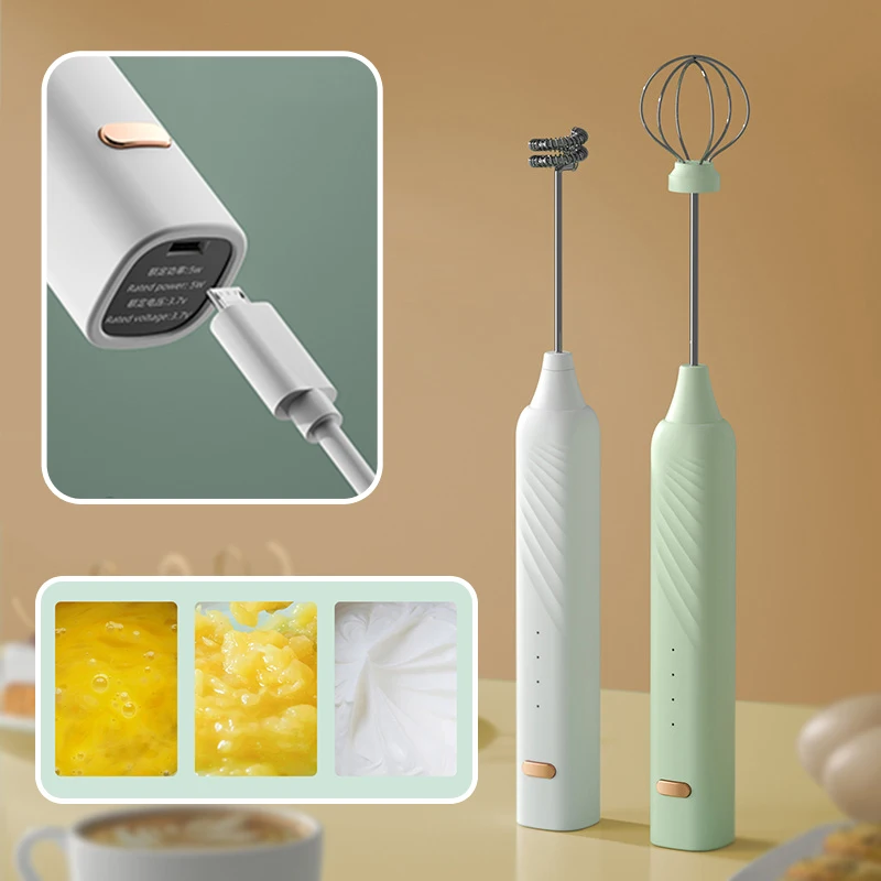 Rechargeable Handheld Foamer High Egg Speed Electric Milk Frother Foam Maker Egg Whisk Mixer Coffee Drink Frothing Wand USB 2In1