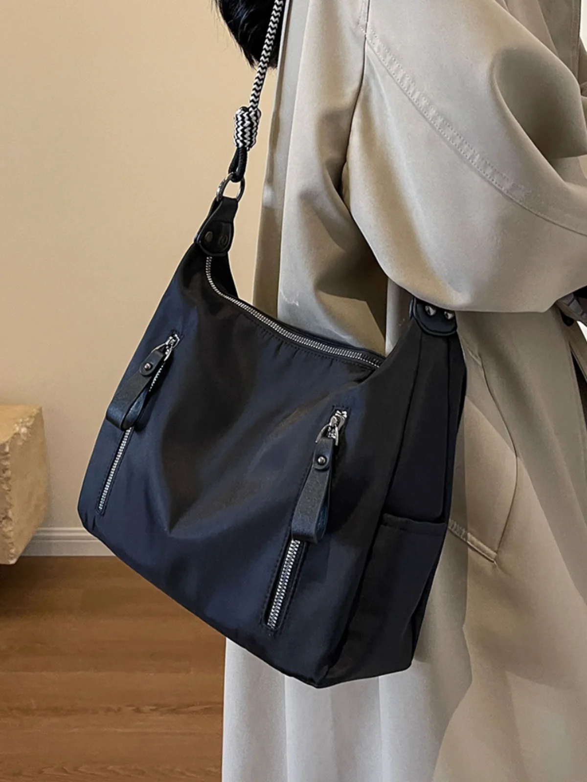 Lizzytsu черные сумки через плечо для женщин повседневные нейлоновые винтажная