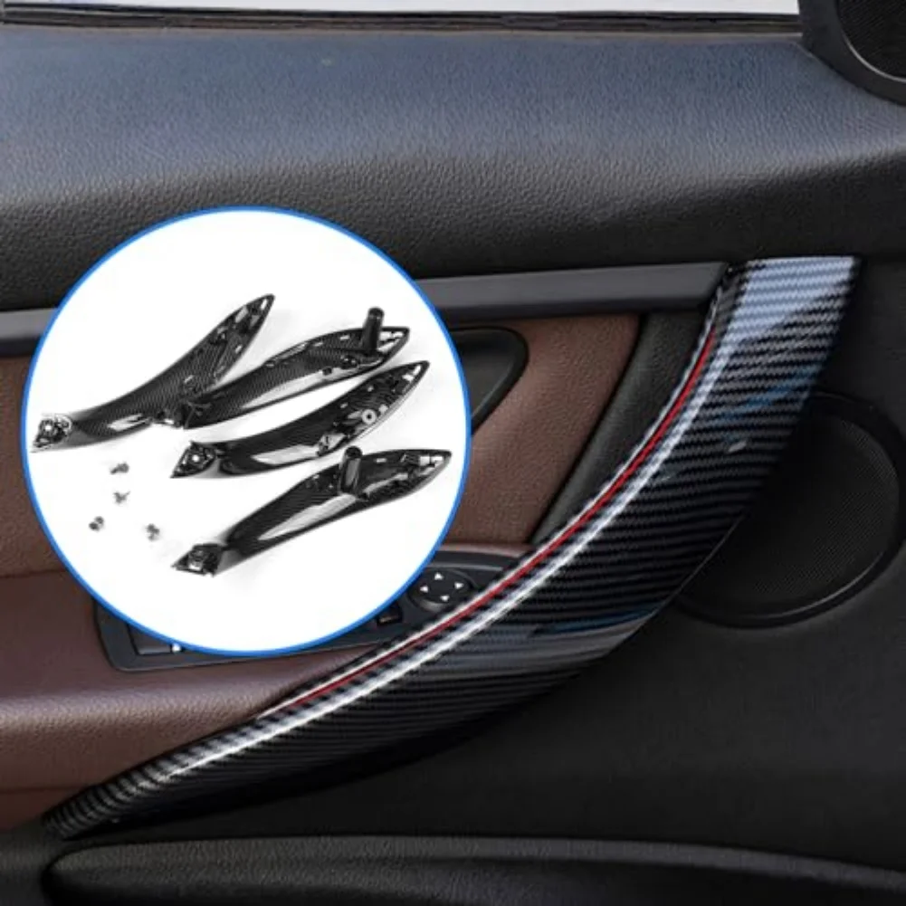 Фото 4 шт. внутренних дверных ручек из ABS+PC с текстурой под карбон для BMW F30 F31 F80 2012-2018 (от 316i до 340i) №1