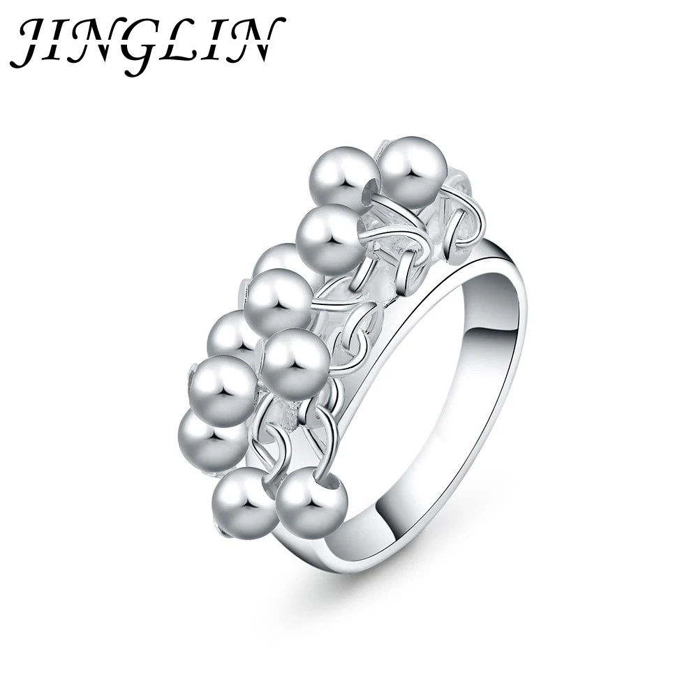 

JINGLIN 925 Sterling Silver Smooth Grape Beads Ring For Women Fashion Wedding Engagement Party Gift Charm Jewelry