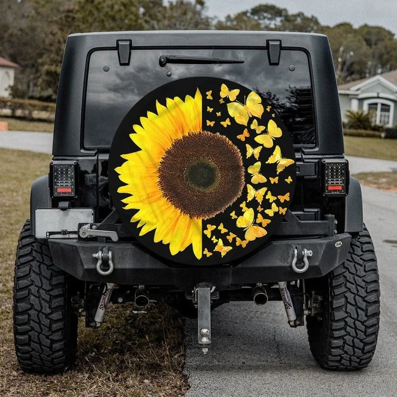 

Sunflower Butterflies Hippie Soul Tire Cover- Universal Wheel Tire Cover for Trailer, RV, SUV, Truck