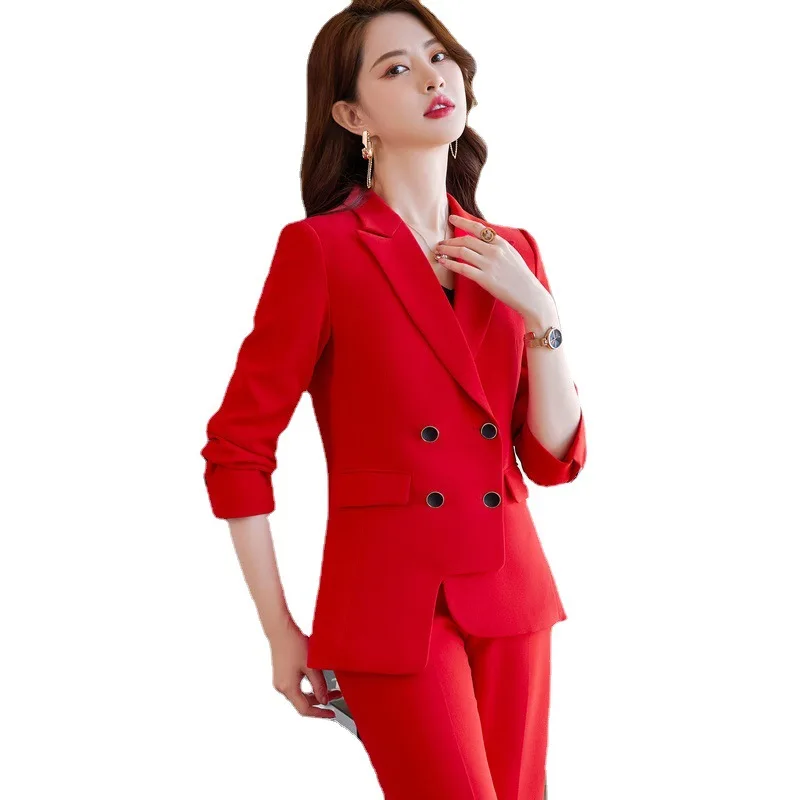 

Womens Solid Color Business Formal Pants Suits For Women Office Ladies Double Breasted Blazer Pants Women's Work Pant Suits