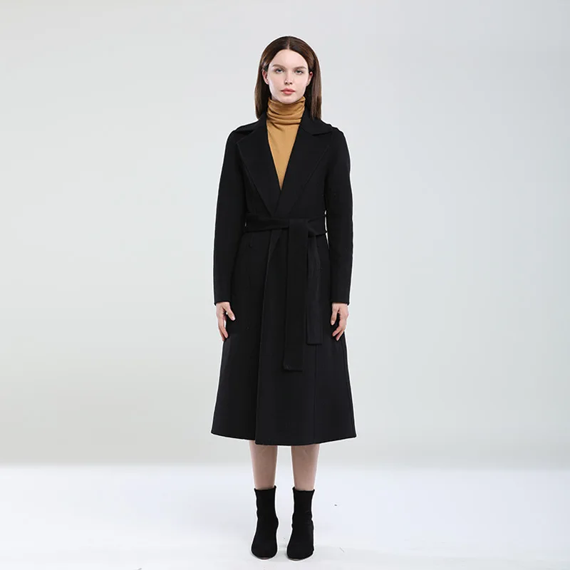 

Autumn and winter 2022 new style wool belted double-sided woolen coat women in a long loose woolen coat women