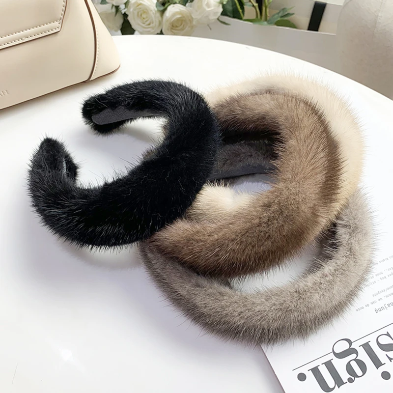 

2023 Hot Sale Women Luxury winter 100% Real Mink Fur Headbands High Quality Real Fur Hair Band Lady Fashion Hair Hoop Furry Gift