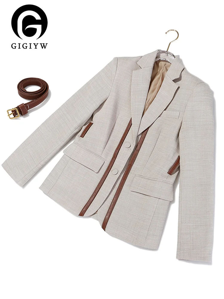 

Женский короткий Блейзер из ПУ кожи GIGIYW, свободный пиджак с отложным воротником и длинным рукавом, весна-осень 2023