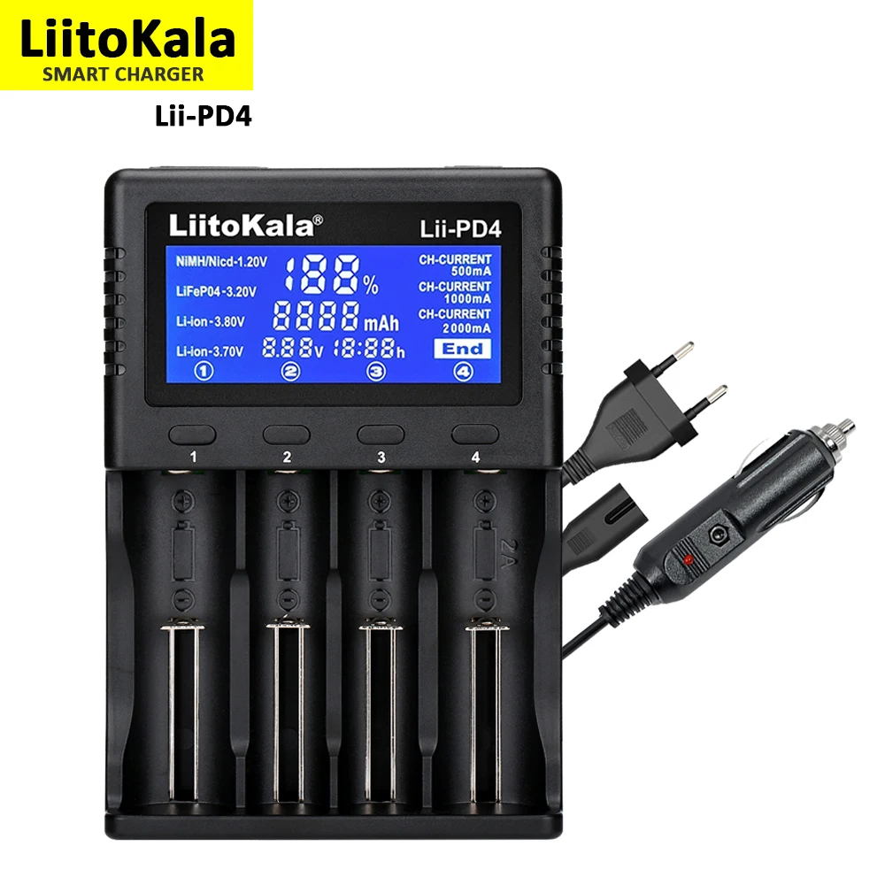 

LiitoKala Lii-PD4 Lii-PD2 Lii-402 Lii202 Lii100 18650 Carregador Universal Carregador Inteligente para 26650 18650 21700 18500 A