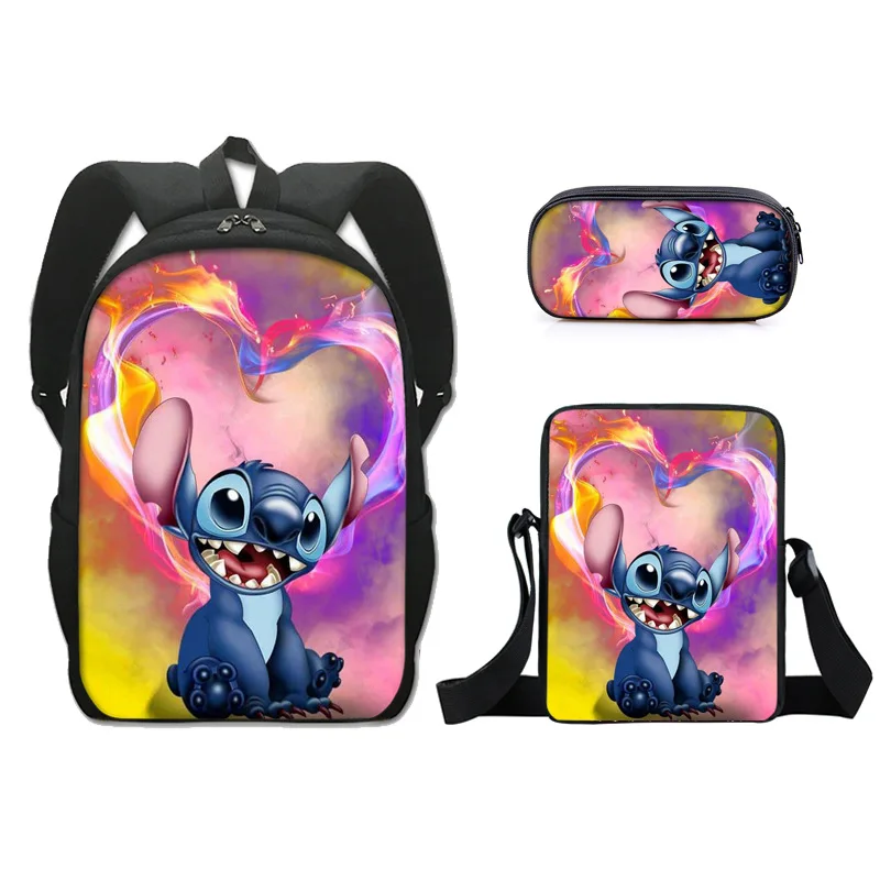 

New 3PCS Stitch Backpack Capacity Travel Bag Set Students Backpack Girls Boys Birthday Gifts with Shoulders Bag + Pencil Case