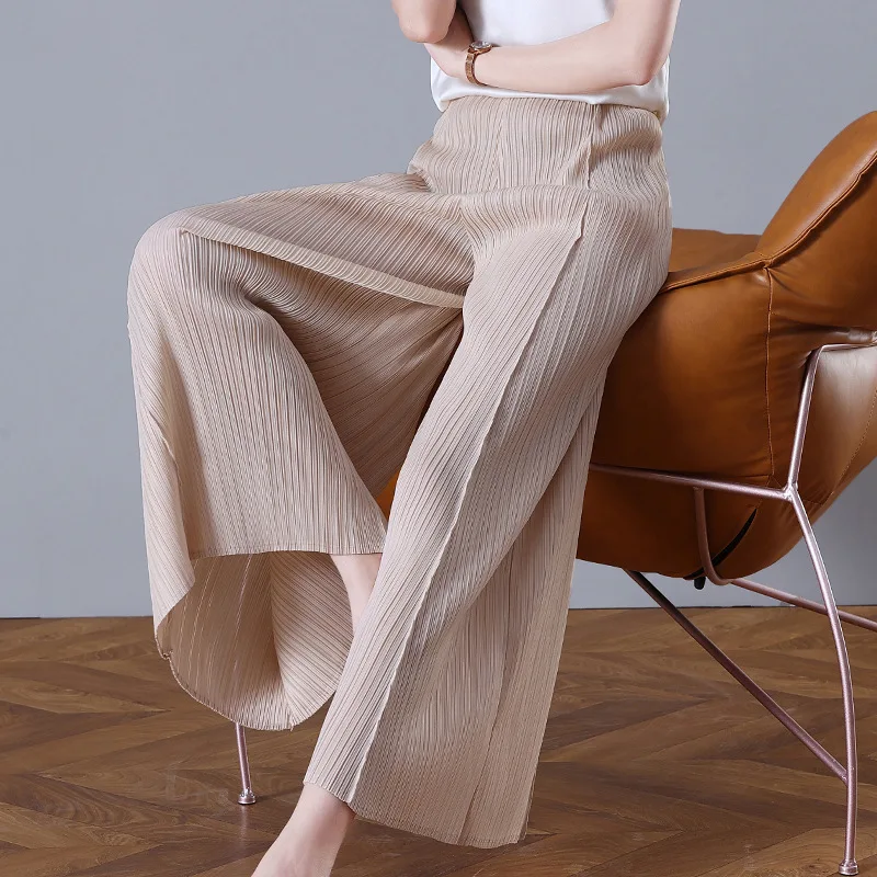 

High-End Pleated Pants Women's Ankle-Length Summer Thin Baggy Pants Straight Wide-Leg Pants High Waist Drooping Casual Pants