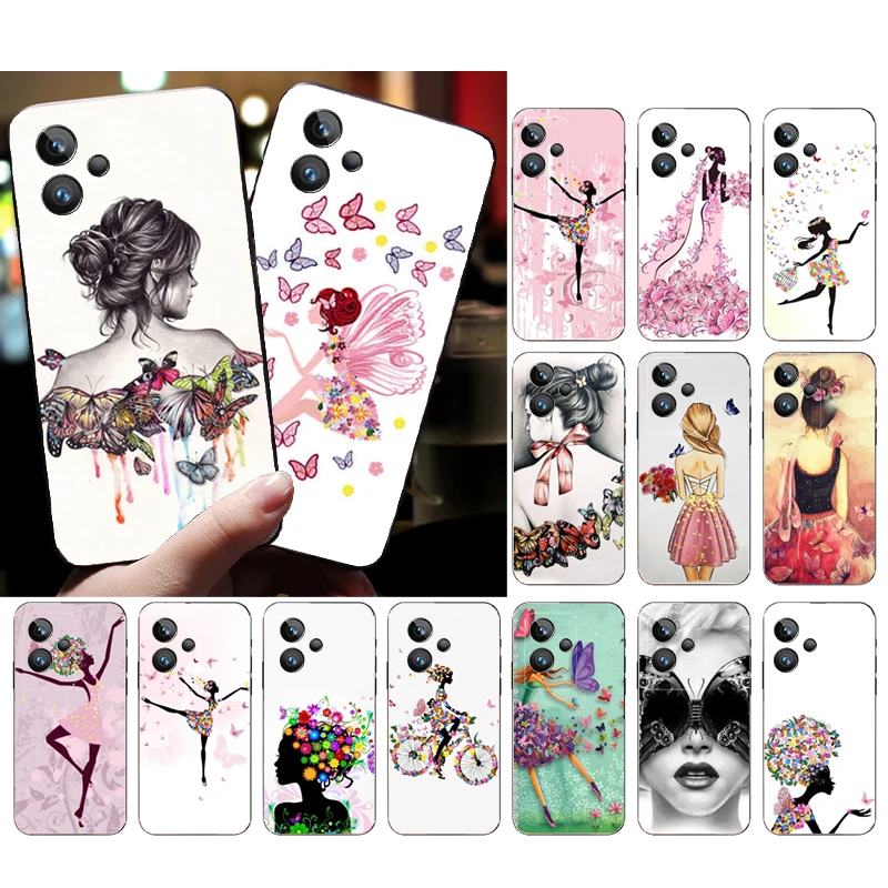 

Phone Case for OPPO Realme GT 2 Pro X2 Pro XT C25S 9 8 7 6 Pro 6i GT Master C3 C21 C21Y C11 X3 SuperZoom Butterfly Dancing Girl