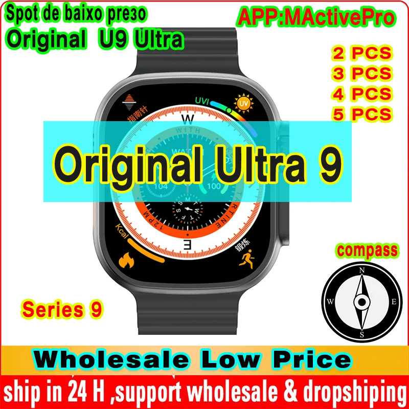 

Wholesale Low Price 4PCS 5PCS Ultra 9 Smart Watch Series 9 Compass IP68 49mm GPS Route Tracker Sport Original IWO U9 Smartwatch