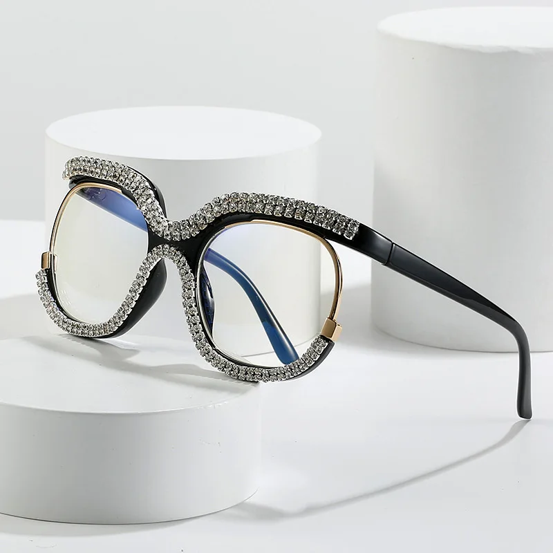 

Luxury Rhinestone Blue Light Blocking Computer Glasses Women Fashion Oversized TR90 Frame Anti Eyestrain Eyewear Oculos UV400