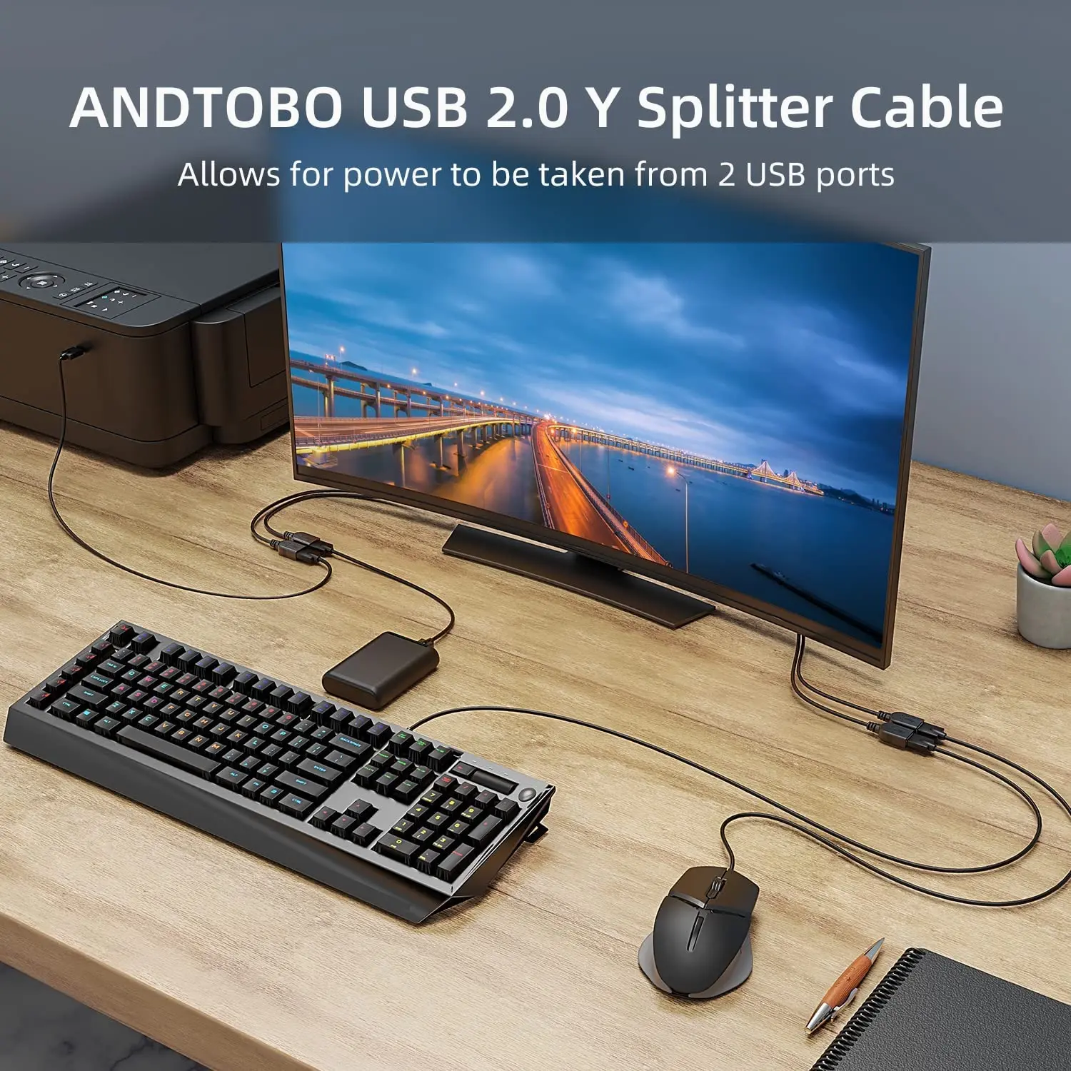 Разветвитель Y-образного кабеля USB 2 0 1 штекер на гнезда удлинитель адаптер