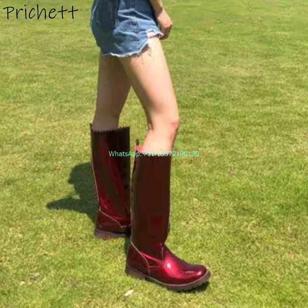 Женские сапоги до колена однотонные бордовые круглый носок квадратный каблук