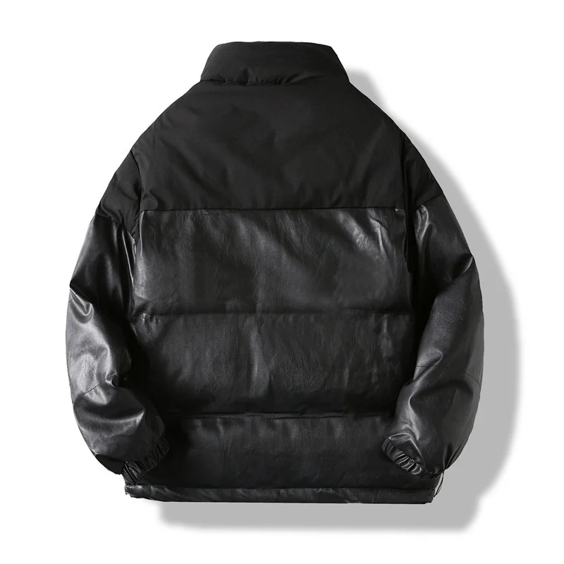 Winter Men'S Pu Leather Cotton Clothes New  Brand Fake Two Thick   Hooded Coat Fashion Comfortable  Warm Jacket Black Pink