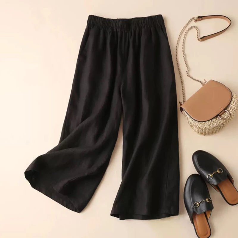 Брюки женские хлопково-льняные с широкими штанинами Модные Винтажные простые