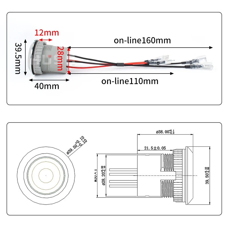 30 мм водонепроницаемый IP67 пыленепроницаемый металлический кнопочный переключатель с проводом 3 А Сброс блокировки для вентилятора плиты светодиодный-24 В 220 В светильник ка