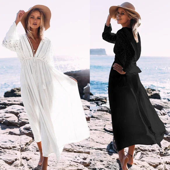 

Loose V-Neck Long Beach Blouse Skirt Rayon LACE BIKINI Suit sexy swimsuit