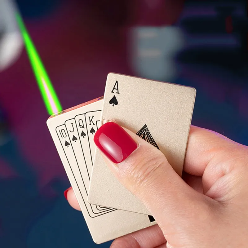 Дропшиппинг металлическая зажигалка для игральных карт с зеленым пламенем