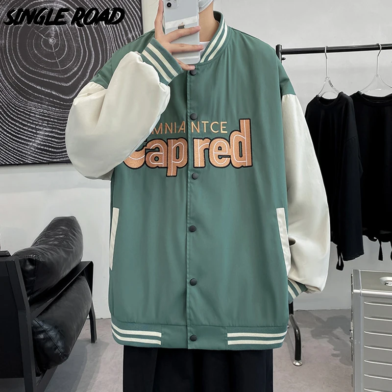 

Single Road Mens Varsity Jacket Men 2022 Fashion Patchwork Bomber Baseball Jacket Coat Hip Hop Streetwear Unisex Jackets Couple