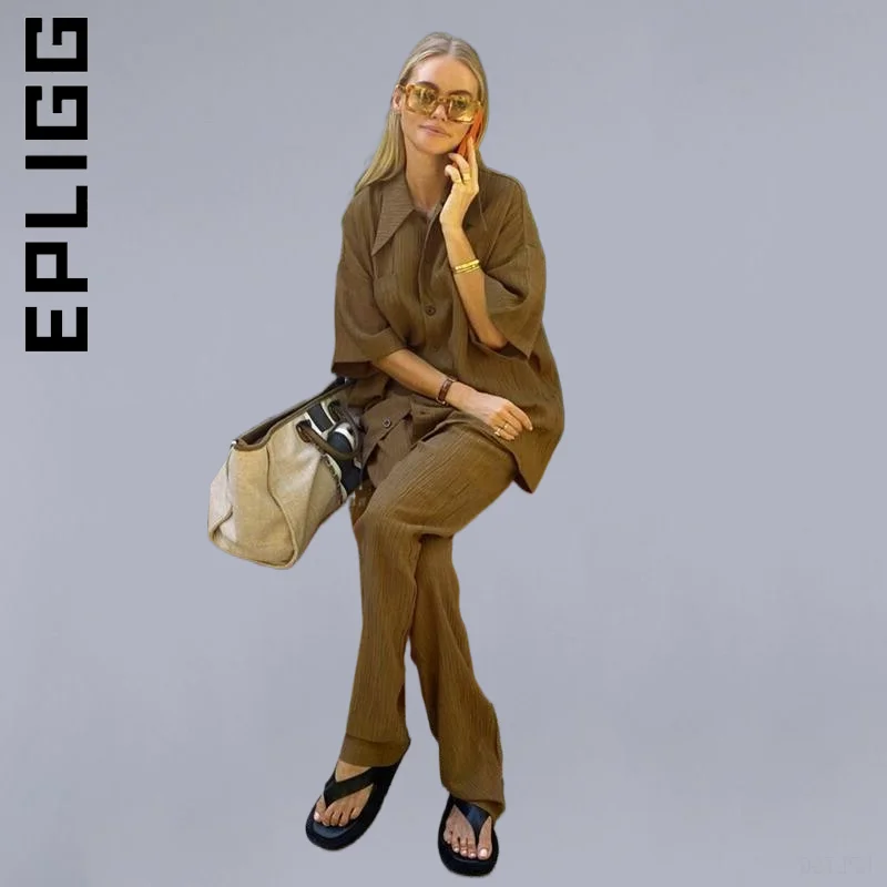 

Epligg Новый женский комплект, элегантные женские наряды, тонкие длинные брюки, спортивная одежда, шикарный комплект из двух предметов вечерни...